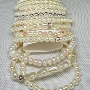 Pearl Stretch Bracelet Stack – Cream Faux Pearl Beads